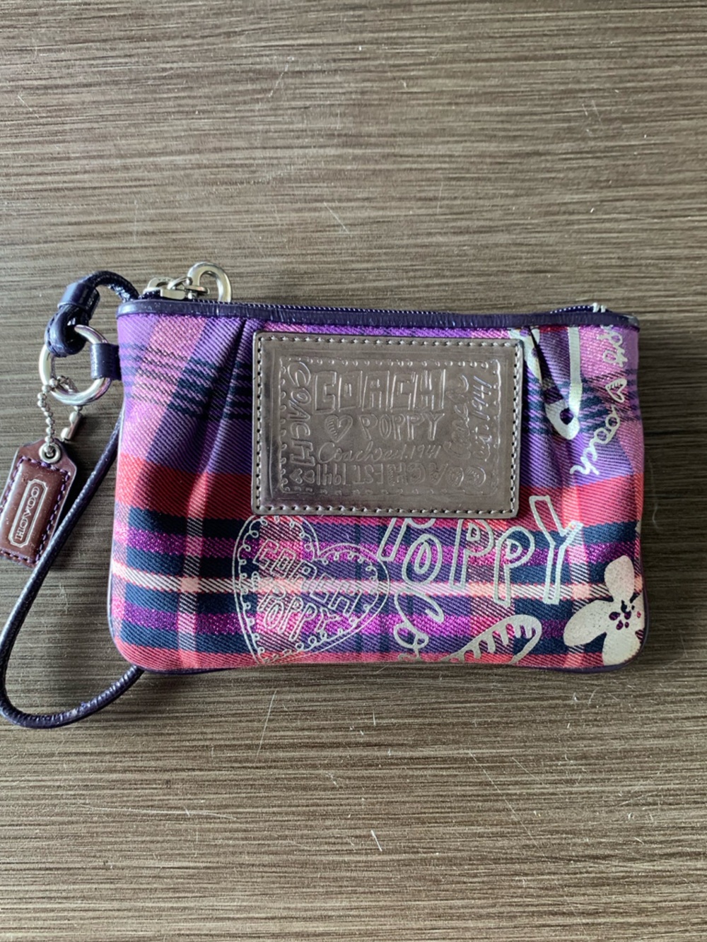Coach Poppy Tartan Plaid Glam Tote + Wristlet (Purple/Pink) 15886 - Picture 14 of 17